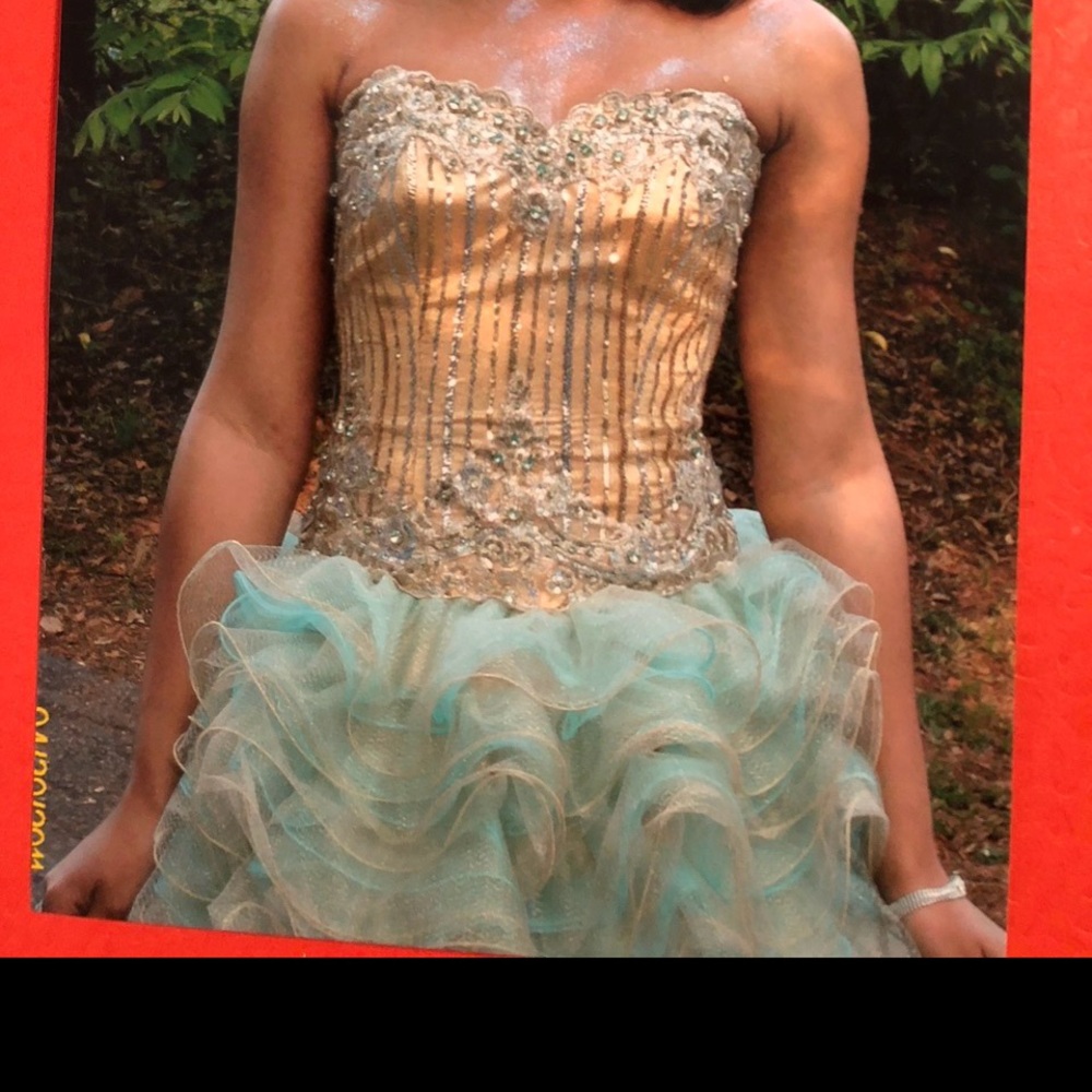 Strapless Gold and Mint Dress